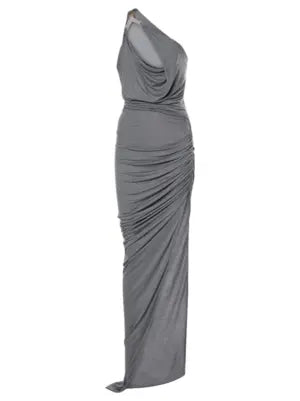 ONE-SHOULDER SLEEVELESS RUCHED BODYCON MAXI DRESS IN GREY