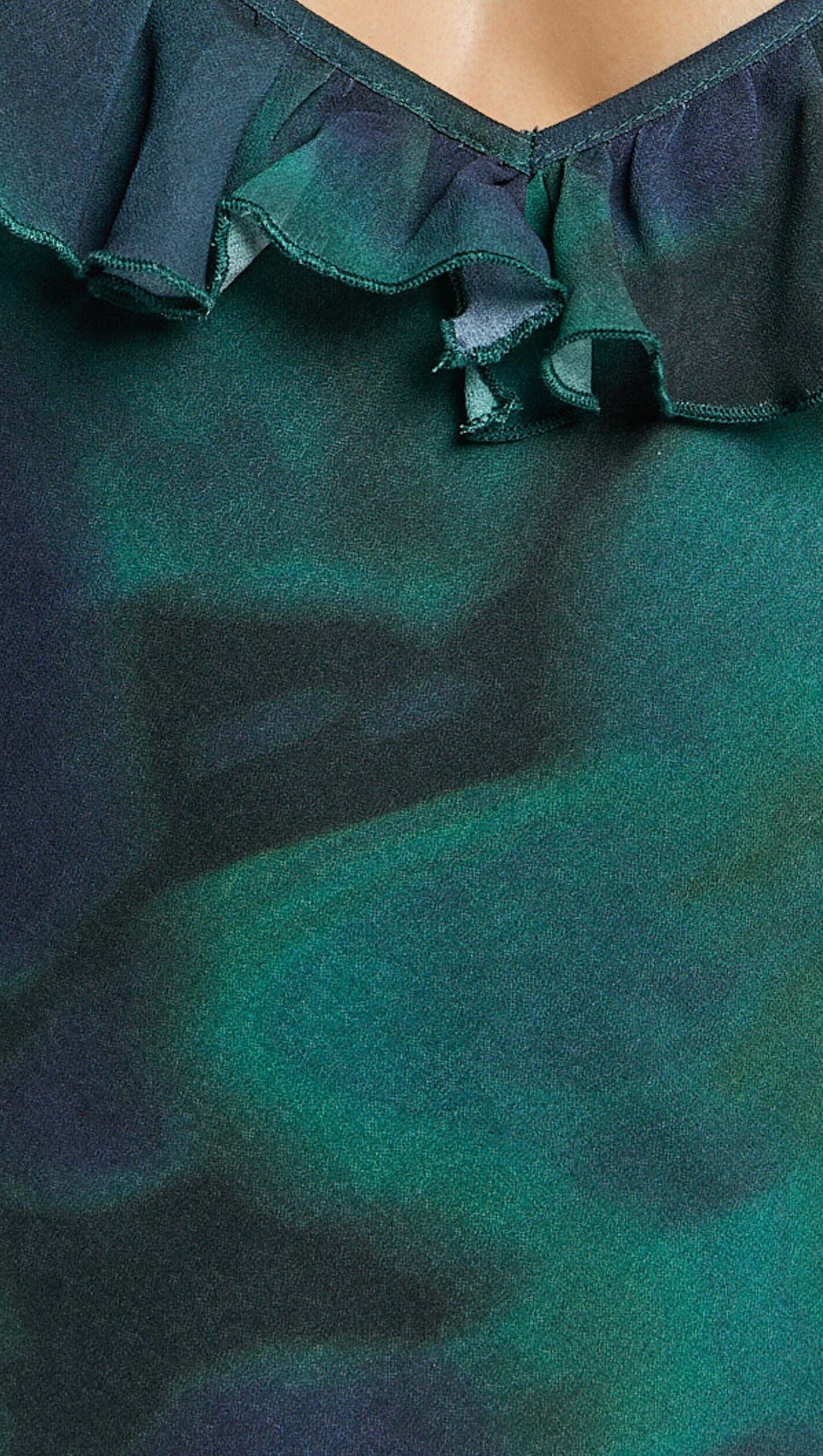 ASYMMETRIC RUFFLE DETAIL MAXI DRESS IN MOSS ADEANA