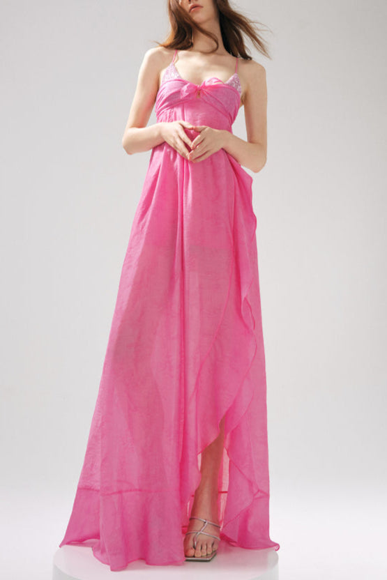 AIIZIE ROSE JACQUARD PATCHWORK ASYMMETRIC RUFFLE TAILORED DRESS - product image