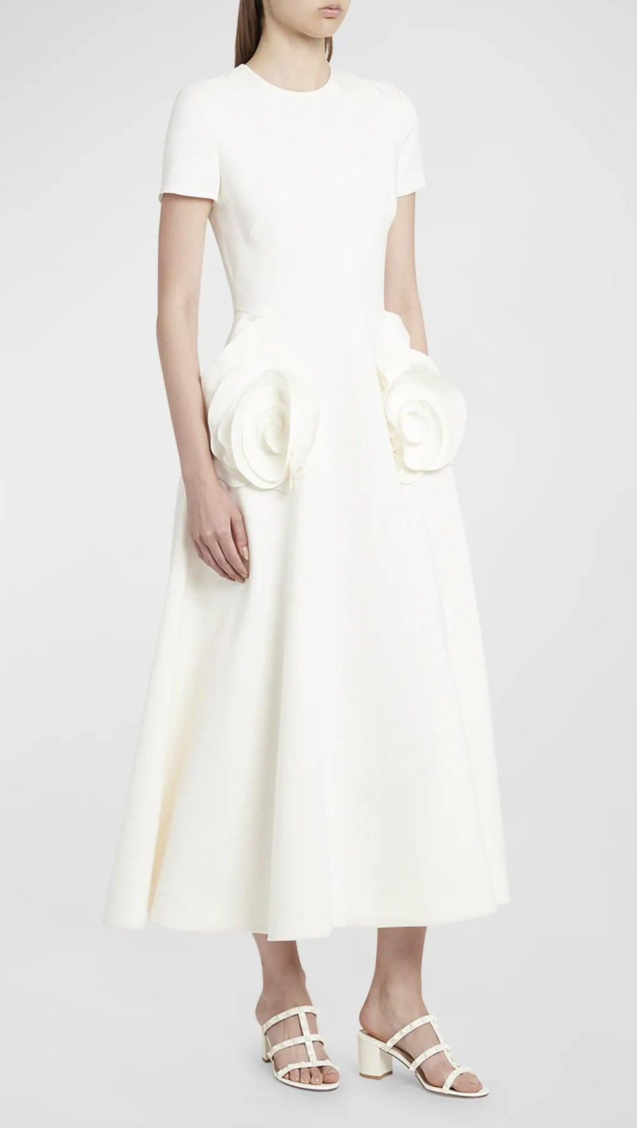 ROSETTE HIP SHORT-SLEEVE MIDI DRESS