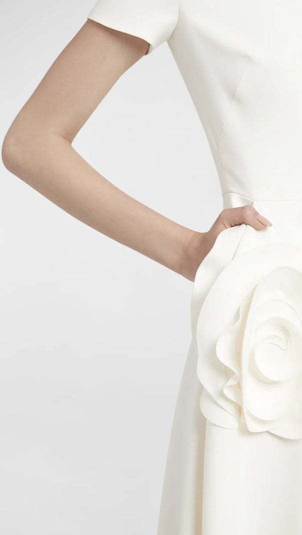 AIIZIE ROSETTE HIP SHORT-SLEEVE MIDI DRESS - product image