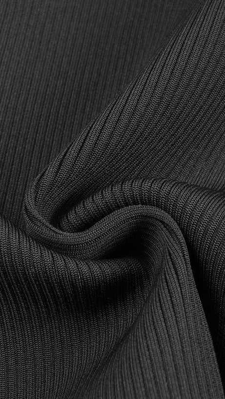 RUFFLE LONG SLEEVE RIBBED TWO PIECE MAXI DRESS BLACK