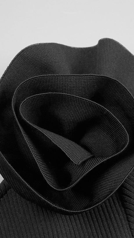 RUFFLE LONG SLEEVE RIBBED TWO PIECE MAXI DRESS BLACK