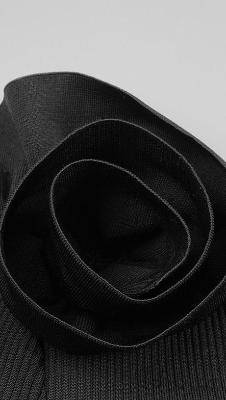 RUFFLE LONG SLEEVE RIBBED TWO PIECE MAXI DRESS BLACK