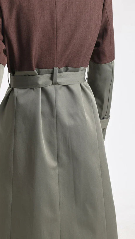 BELTED BLAZER TRENCH COAT IN BROWN GRAY