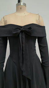 Off-shoulder tie long-sleeved mini dress black
