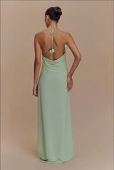 Floral halterneck high collar maxi dress green
