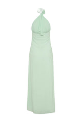 Floral halterneck high collar maxi dress green