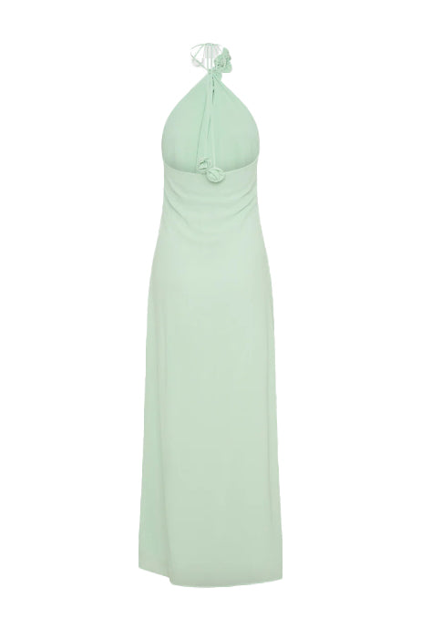 Floral halterneck high collar maxi dress green