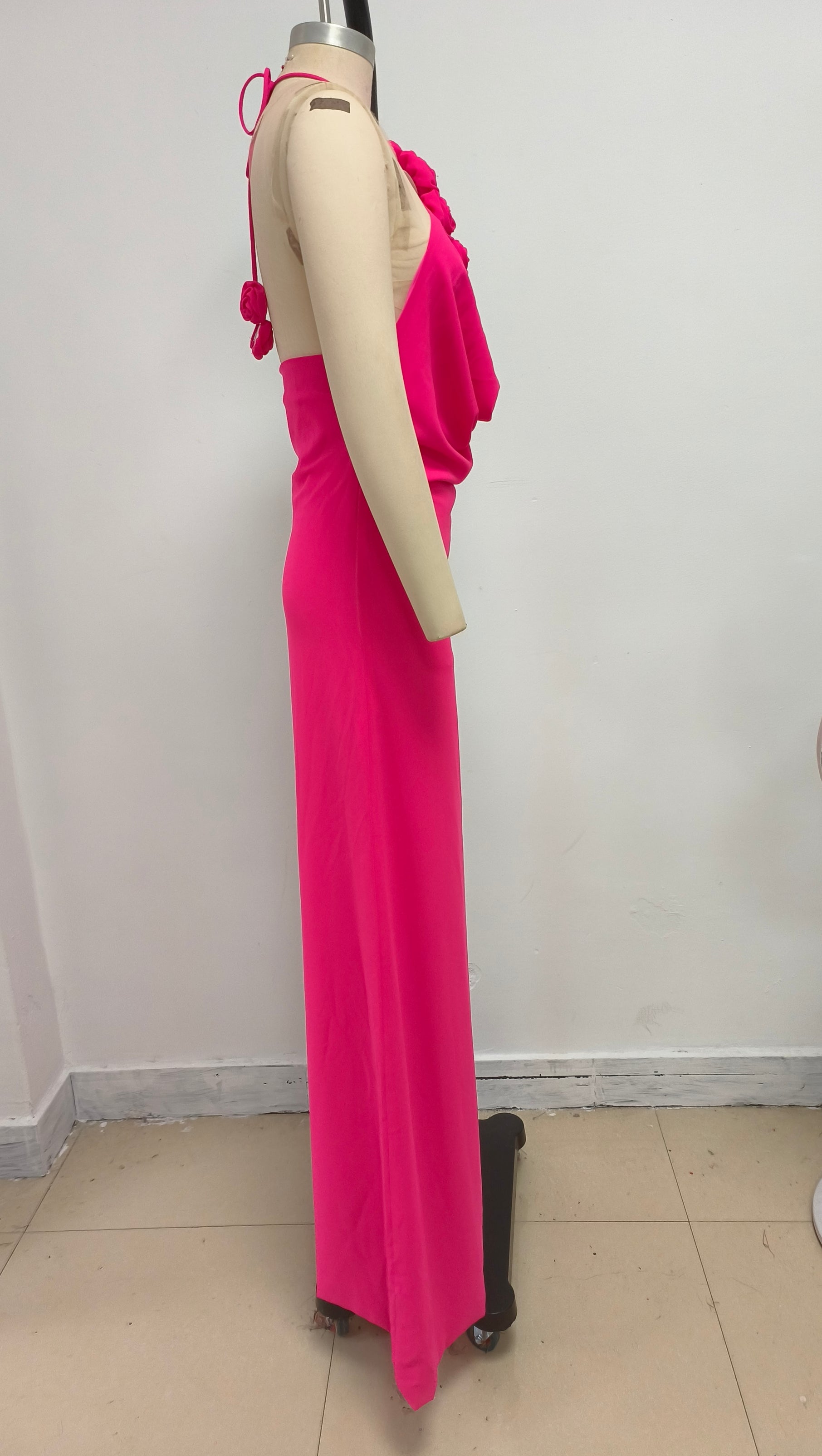 AIIZIE FLORAL HALTERNECK HIGH COLLAR MAXI DRESS ROSE PINK - product image
