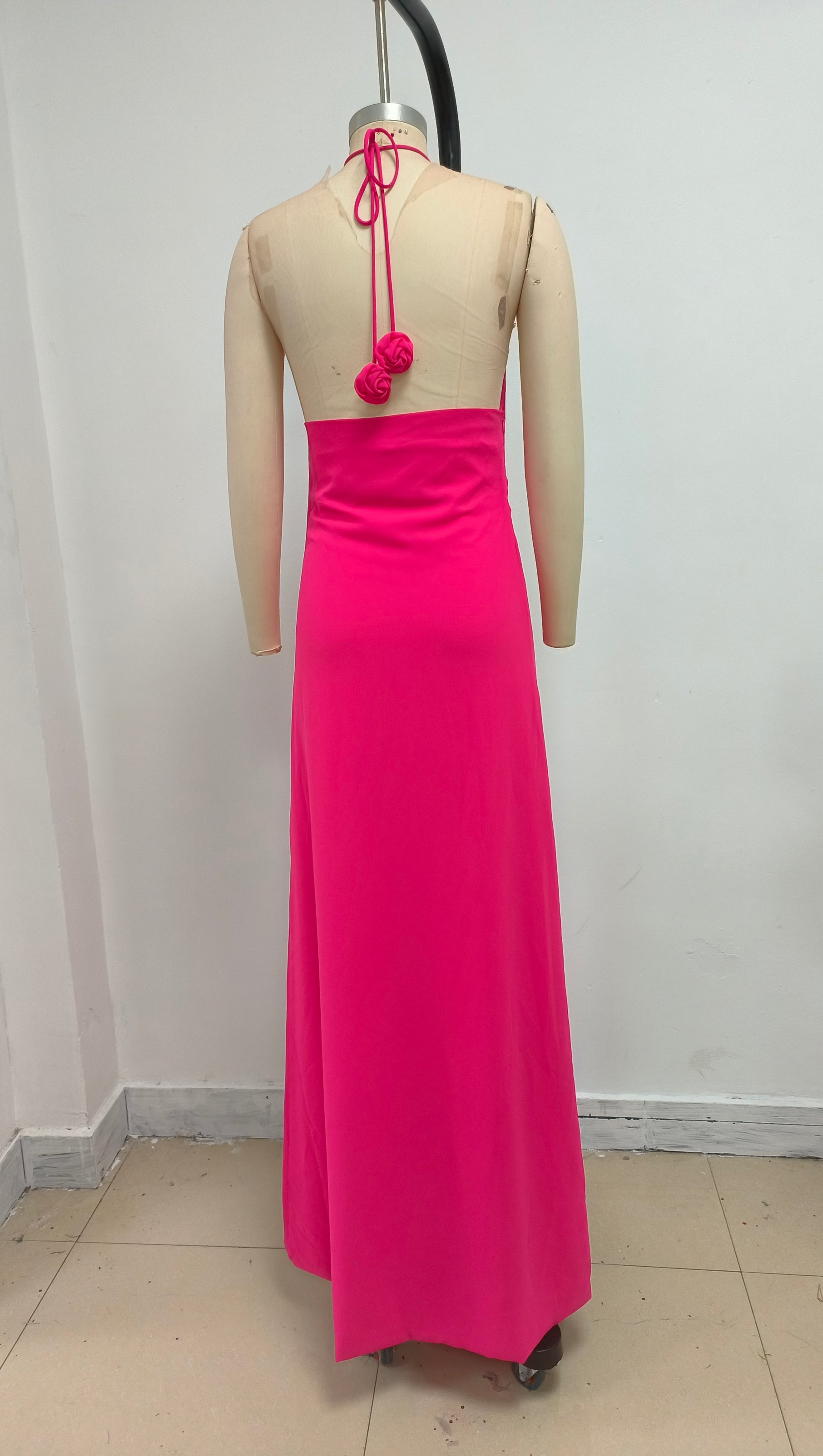 AIIZIE FLORAL HALTERNECK HIGH COLLAR MAXI DRESS ROSE PINK - product image