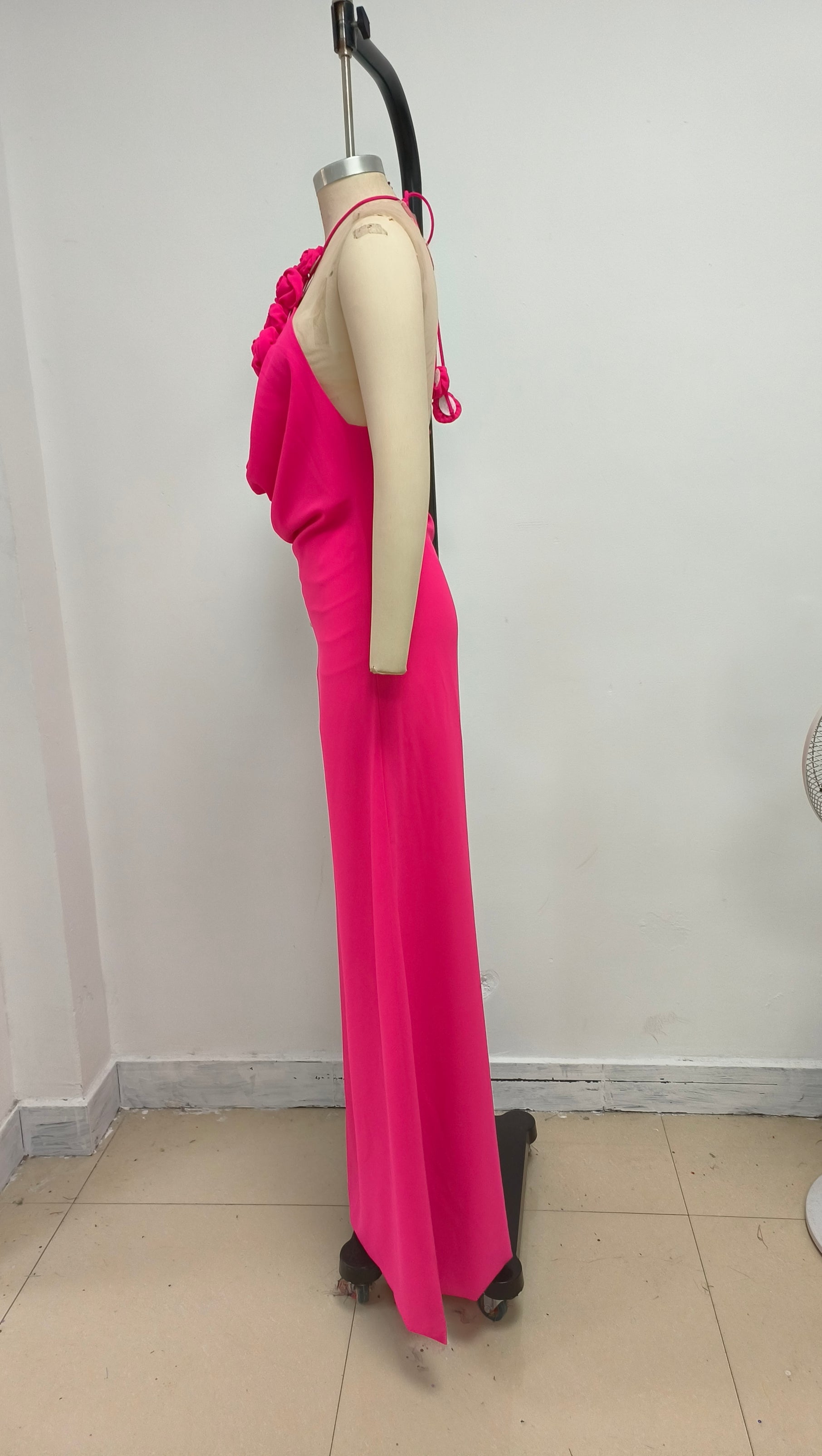 AIIZIE FLORAL HALTERNECK HIGH COLLAR MAXI DRESS ROSE PINK - product image