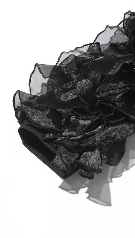 PATCHWORK RUFFLES CHIC BLAZER IN BLACK