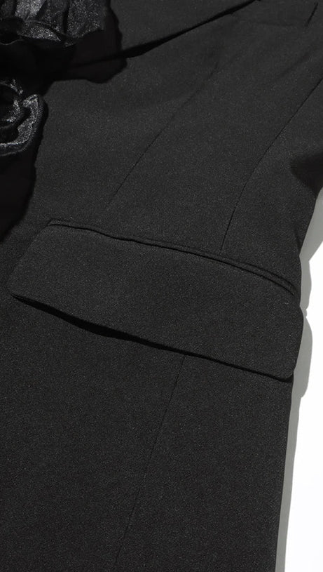 PATCHWORK RUFFLES CHIC BLAZER IN BLACK