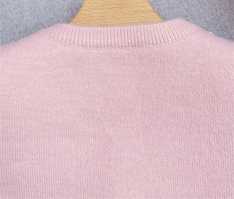 RHINESTONE-EMBELLISHMENT PADDED-SHOULDERS KNITTED CARDIGAN IN PINK