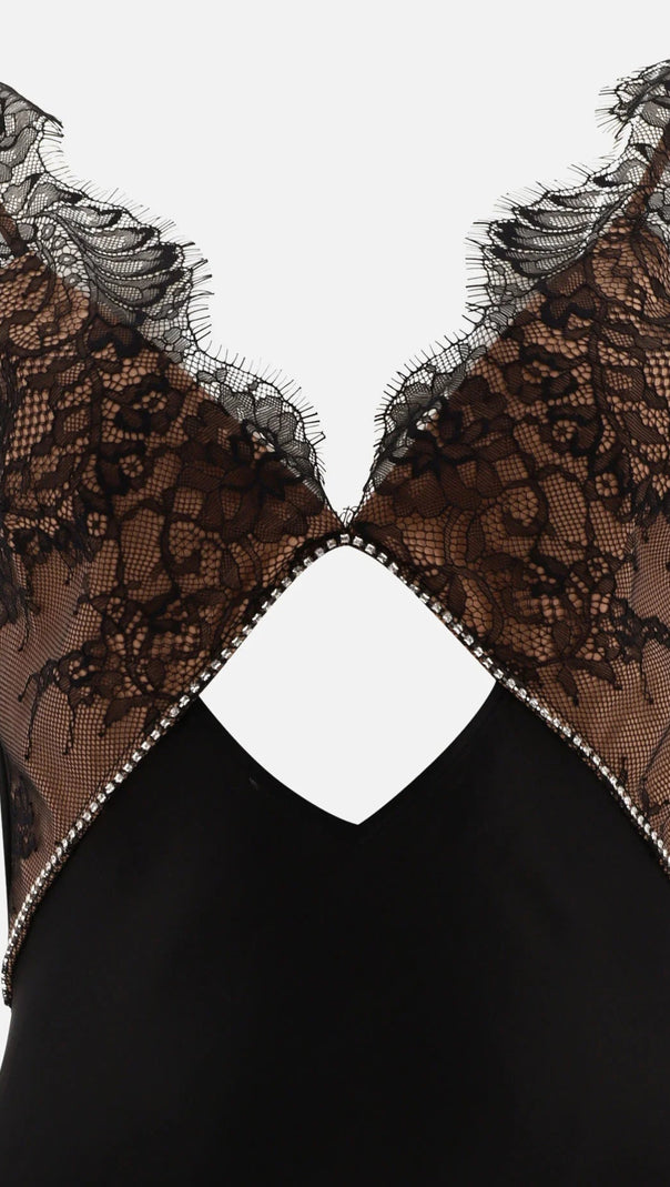 AIIZIE BLACK LACE SATIN MAXI DRESS - product image