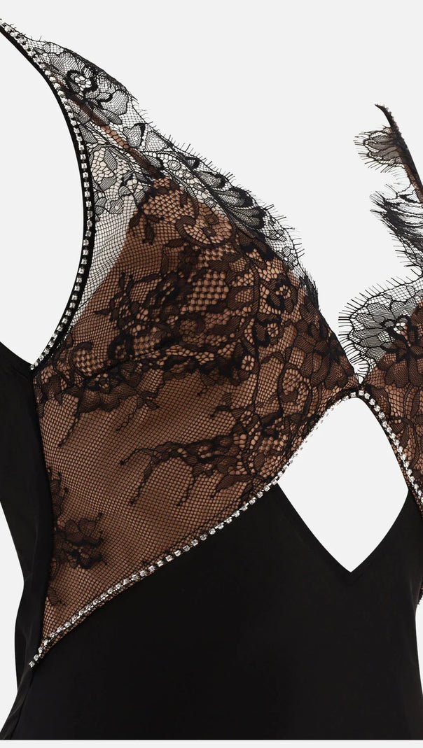 AIIZIE BLACK LACE SATIN MAXI DRESS - product image