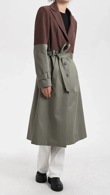 BELTED BLAZER TRENCH COAT IN BROWN GRAY