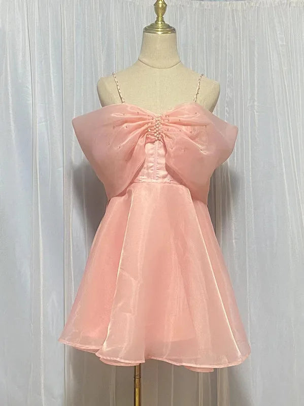 VENUS PINK OFF-SHOULDER MESH PANEL A-LINE MINI  DRESS