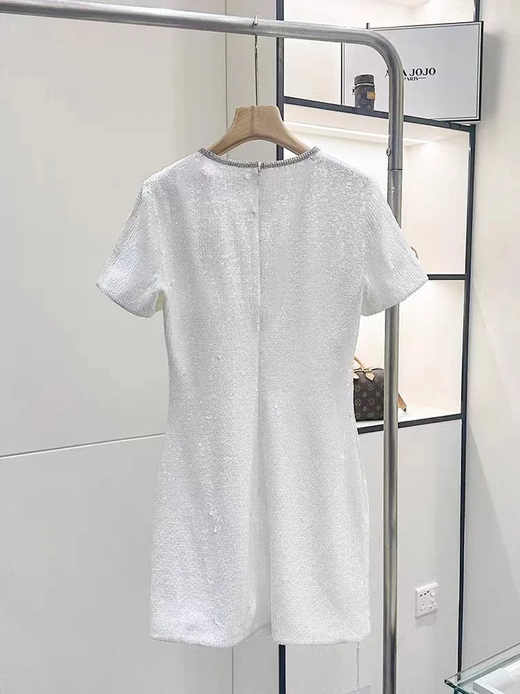 AIIZIE EDEN WHITE EMBELLISHED CUTOUT SEQUINED TULLE MINI DRESS - product image