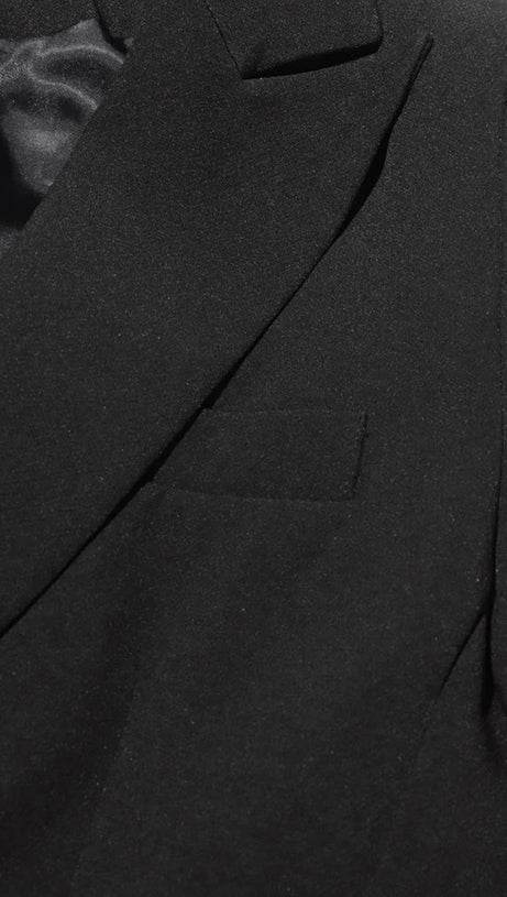 PATCHWORK RUFFLES CHIC BLAZER IN BLACK