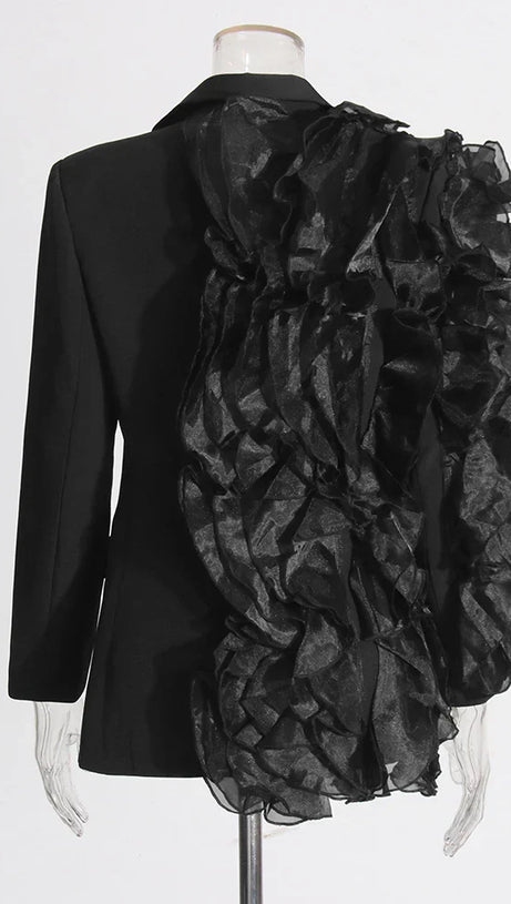PATCHWORK RUFFLES CHIC BLAZER IN BLACK
