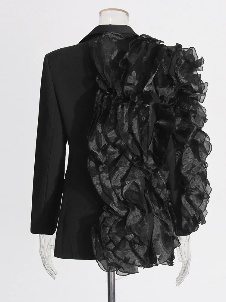 AIIZIE PATCHWORK RUFFLES CHIC BLAZER IN BLACK - product image