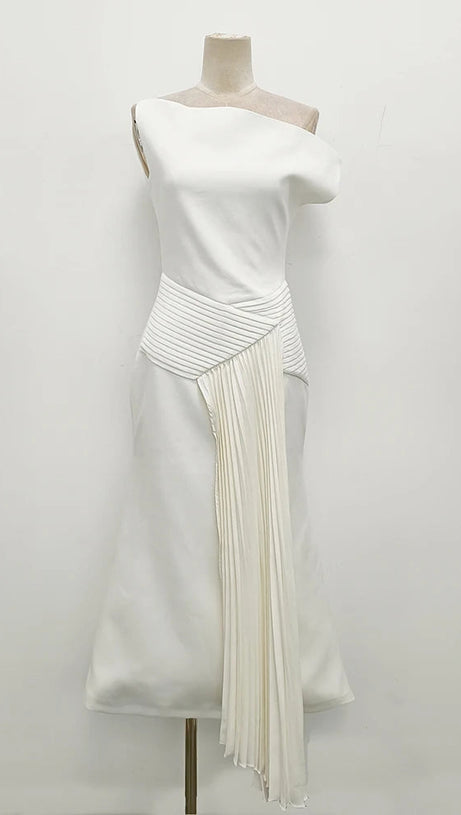 IVORY CREAM RUCHED DRAPED ASYMMETRIC MAXI DRESS