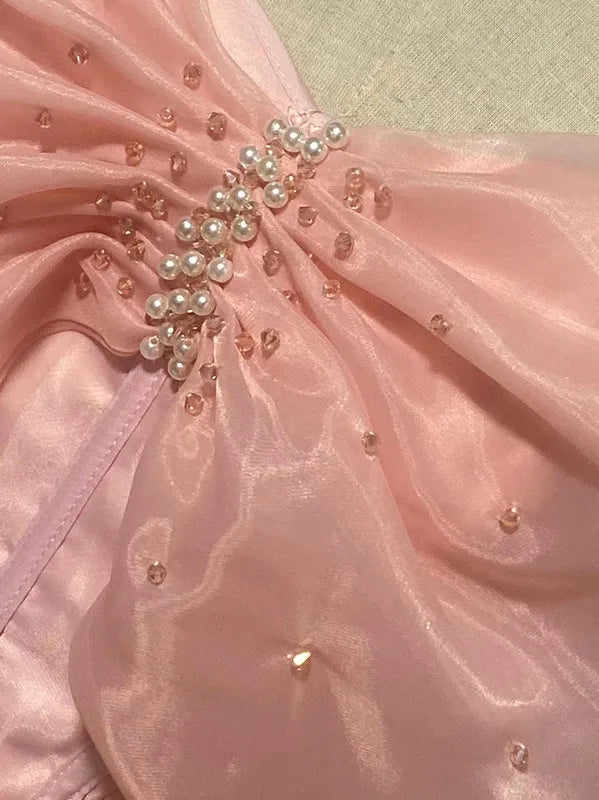 VENUS PINK OFF-SHOULDER MESH PANEL A-LINE MINI  DRESS