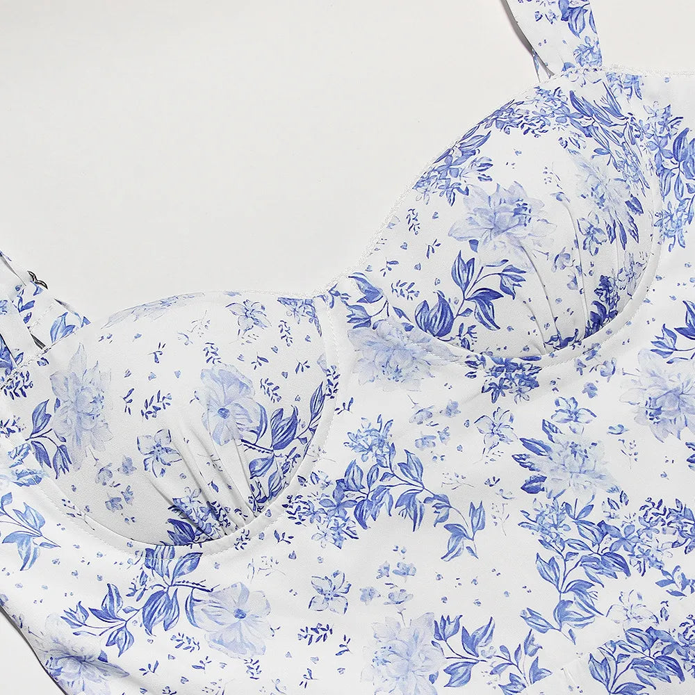 AIIZIE FLORAL PRINTED MIDI DRESS IN BLUE - product image
