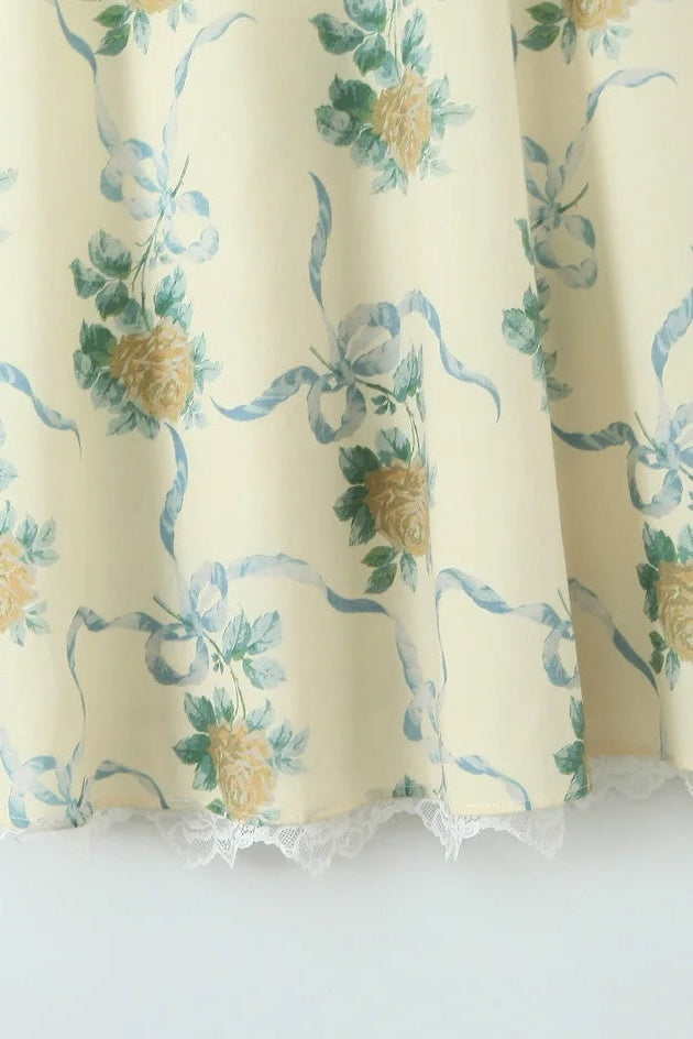 AIIZIE DAPHNE FLORAL PRINT SWEETHEART MIDI DRESS IN YELLOW - product image