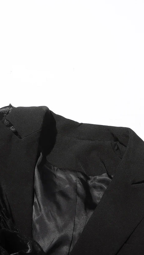 PATCHWORK RUFFLES CHIC BLAZER IN BLACK