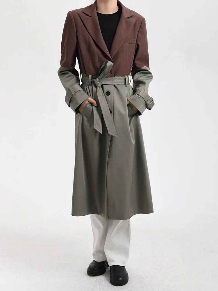 AIIZIE BELTED BLAZER TRENCH COAT IN BROWN GRAY - product image