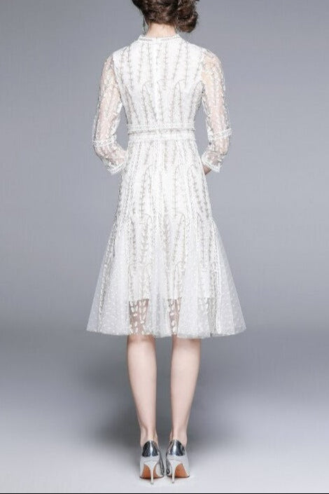 josephine Lace embroidered mesh midi dress in white