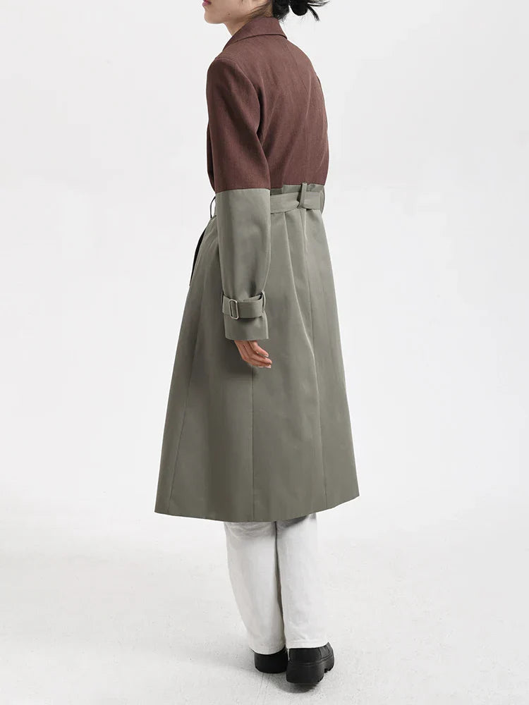 Blazer-Trenchcoat mit Gürtel in Braungrau