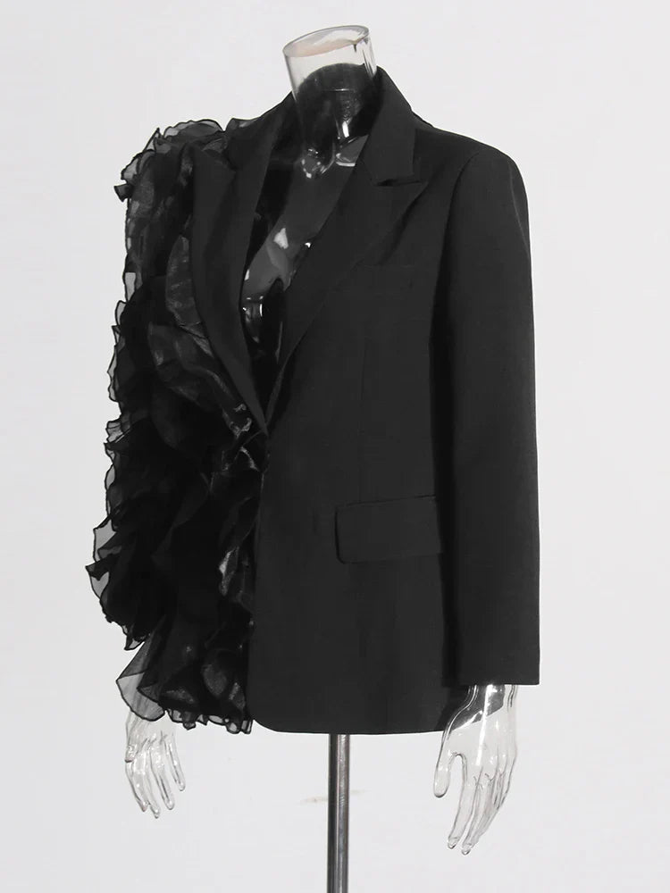AIIZIE PATCHWORK RUFFLES CHIC BLAZER IN BLACK - product image