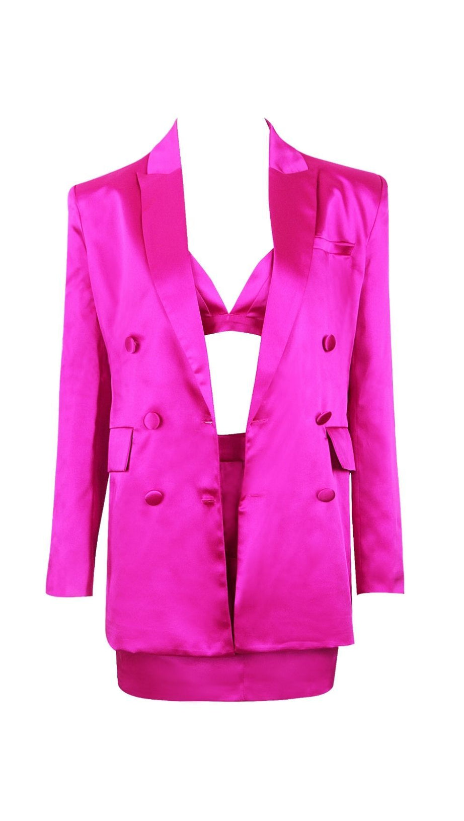 SATIN BLAZER SUIT IN PINK