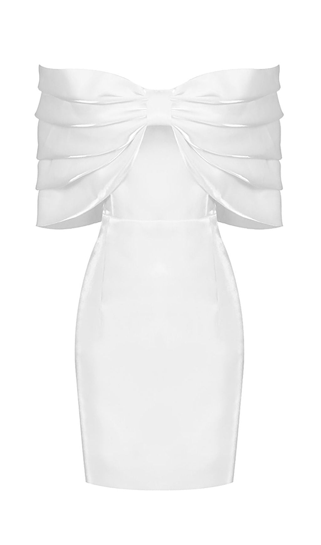 Schulterfreies Minikleid aus Satin in Rosa mit Schleife in Weiß