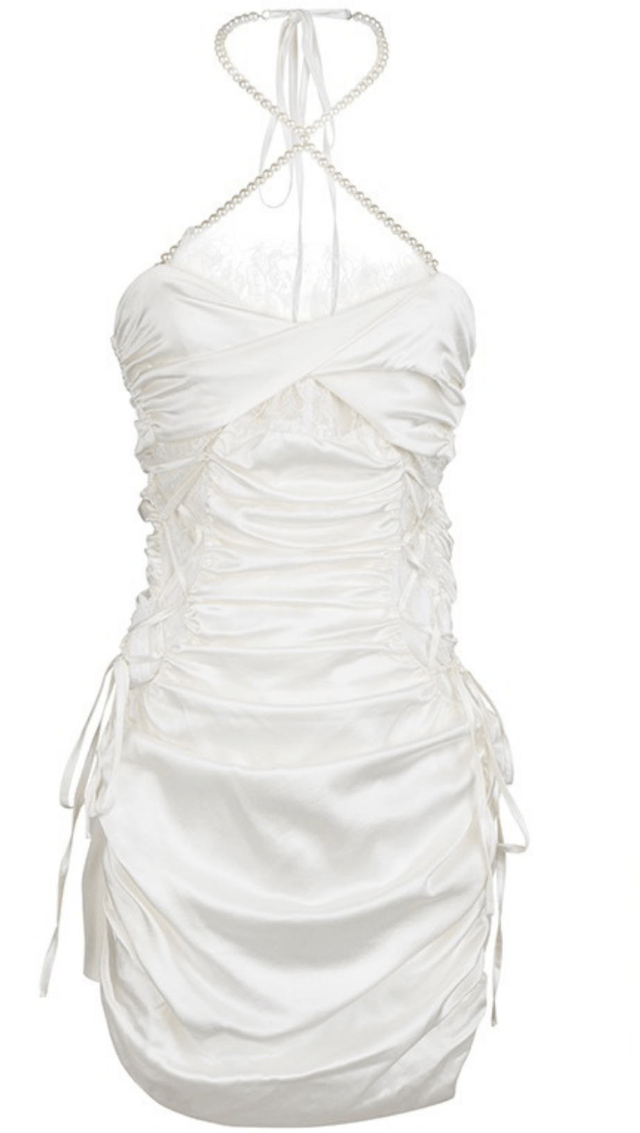 SATIN RUCHED MINI DRESS IN PINK