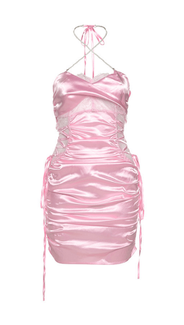 MINI ABITO IN RASO ROSA CON RUCHES