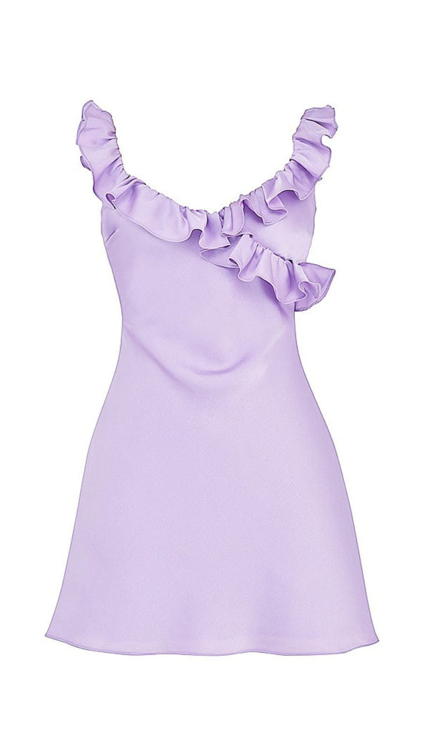 AIIZIE SATIN RUFFLE MINI DRESS IN PURPLE - product image