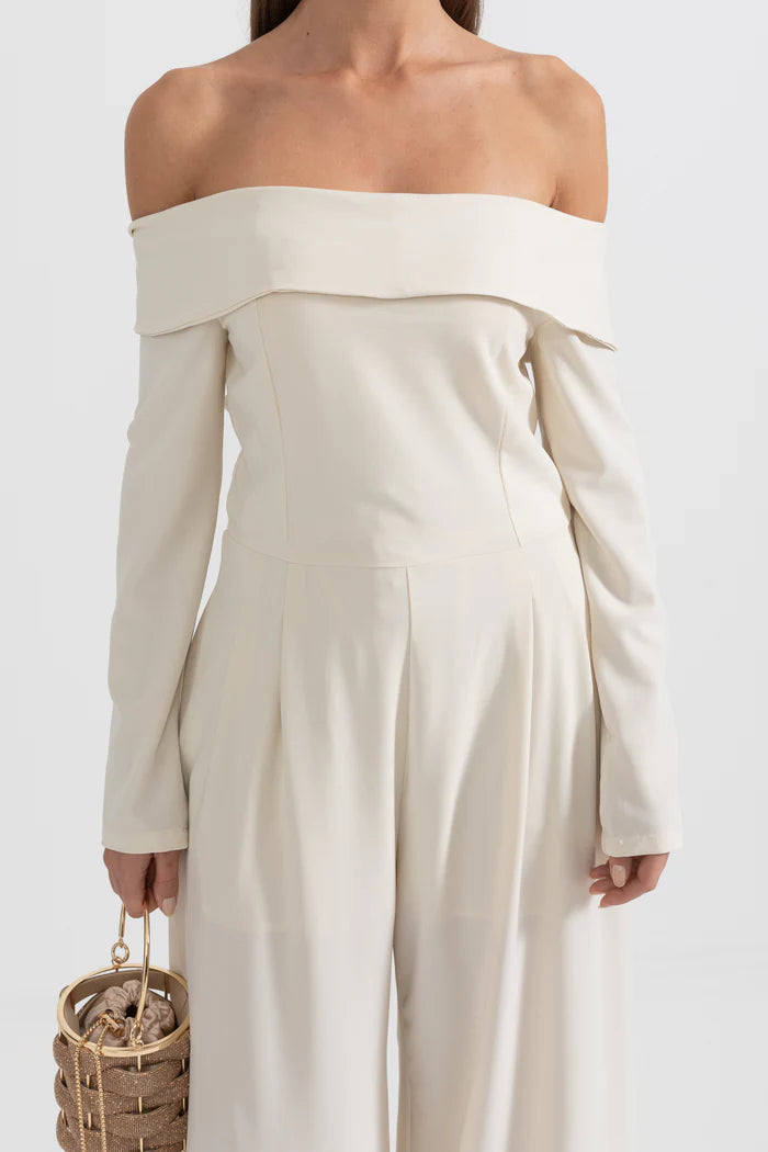 AIIZIE VESPER OFF-THE-SHOULDER CREPE JUMPSUIT IN IVORY - product image
