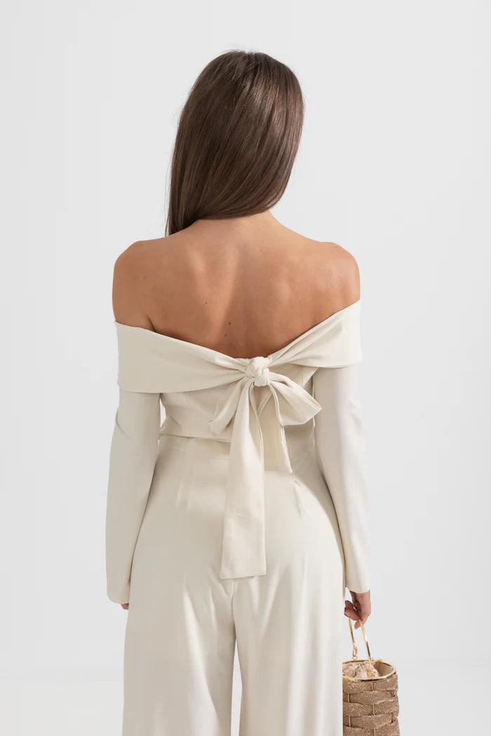 AIIZIE VESPER OFF-THE-SHOULDER CREPE JUMPSUIT IN IVORY - product image