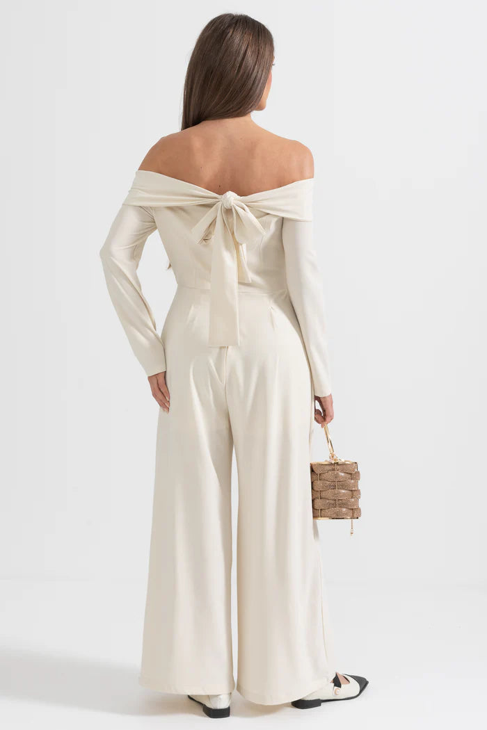 AIIZIE VESPER OFF-THE-SHOULDER CREPE JUMPSUIT IN IVORY - product image