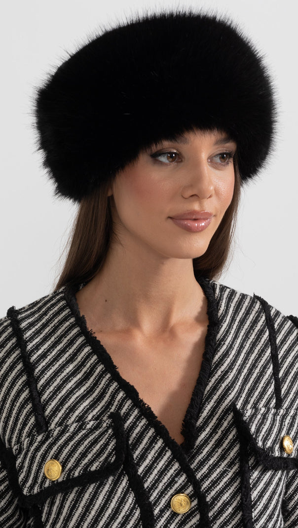 Furry Hat With Wide Brim - Black