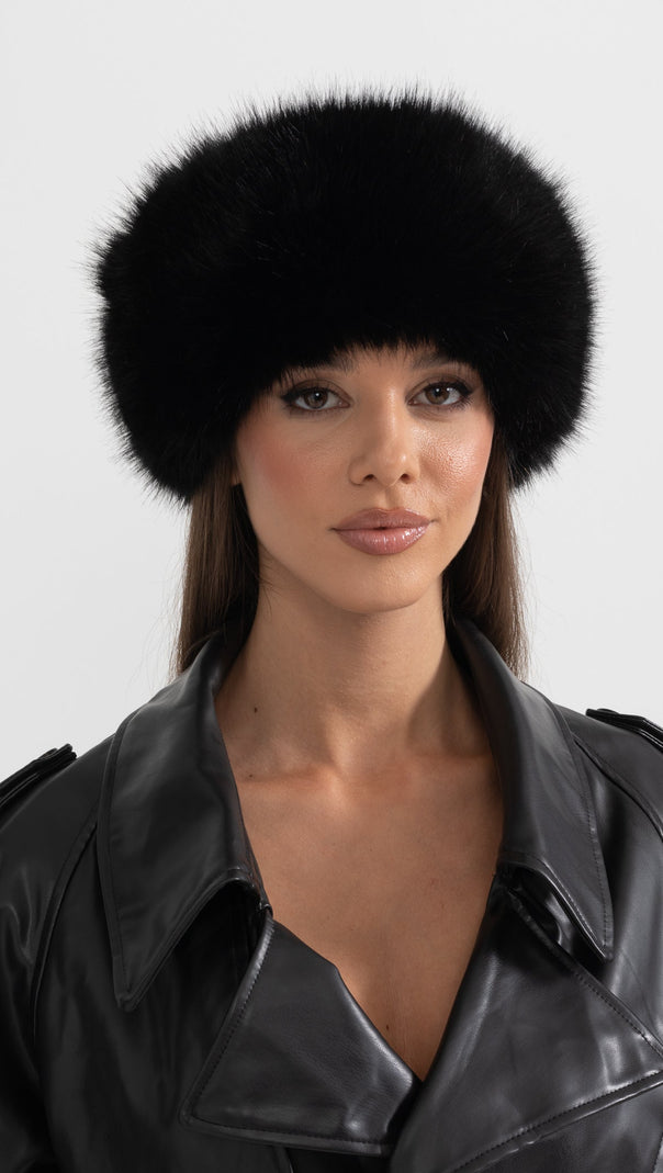 Furry Hat With Wide Brim - Black
