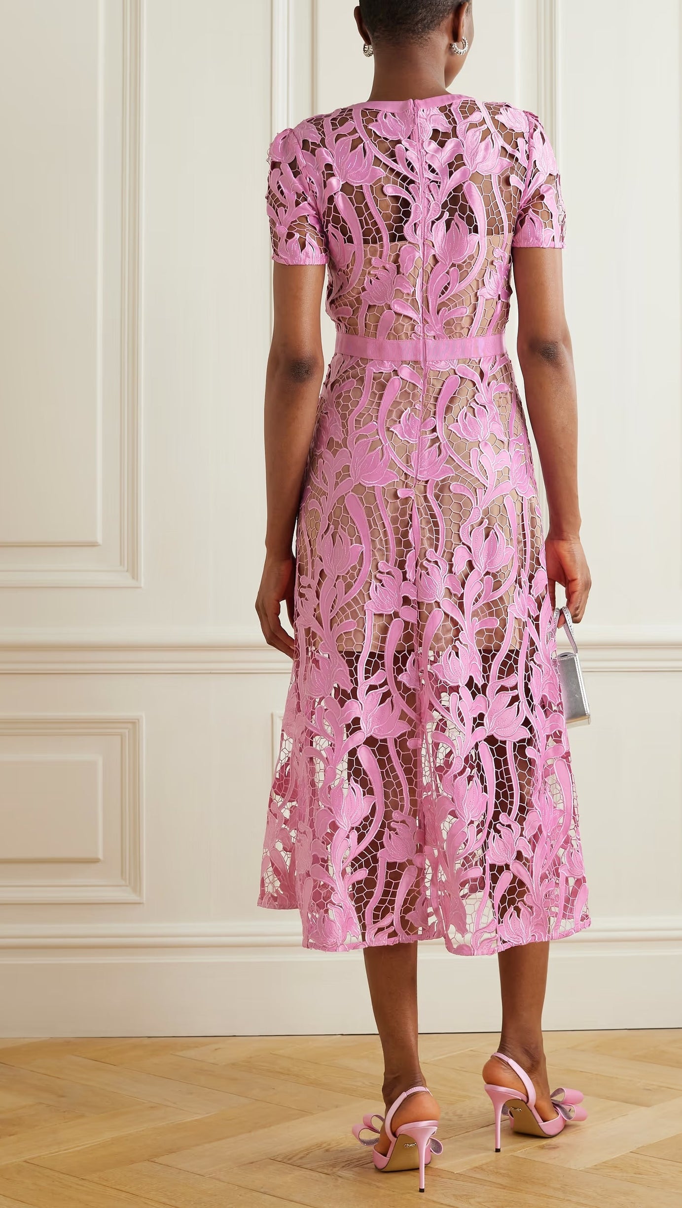 ABITO MIDI IN PIZZO ROSA 