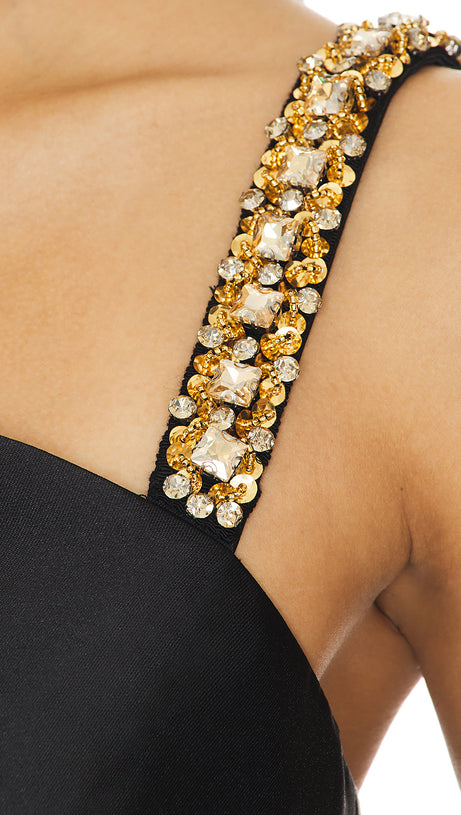 MINI ABITO STEPHANIE CON CRISTALLI NERO