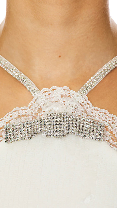 CREAM SEQUIN HALTER MINI DRESS