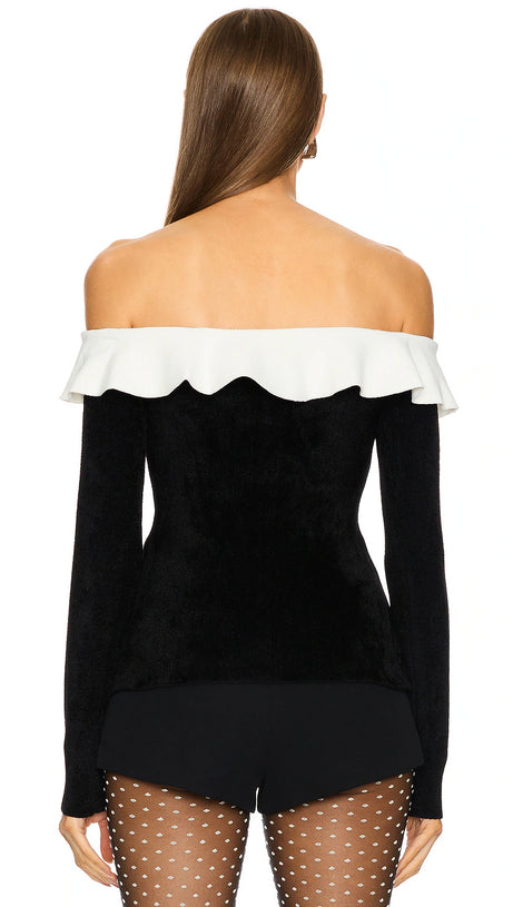 CLAIRE CHENILLE KNIT OFF SHOULDER TOP IN BLACK